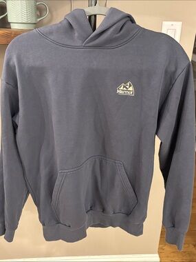 Marmot Hoodie Sweatshirt Men’s Size Small Blue Gray Pullover Kangaroo Pocket